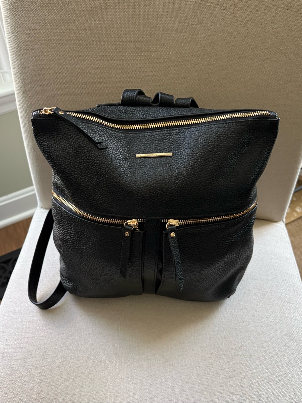 NWT Geox Black Leather Backpack Purse with Gold Hardware